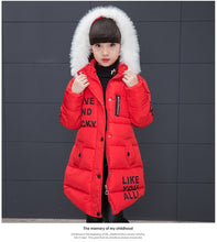 Load image into Gallery viewer, Girls Warm winter Coat Artificial hair fashion Long Kids Hooded Jacket coat for girl outerwear girls Clothes 4-12 years old