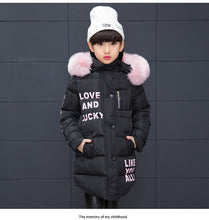 Load image into Gallery viewer, Girls Warm winter Coat Artificial hair fashion Long Kids Hooded Jacket coat for girl outerwear girls Clothes 4-12 years old