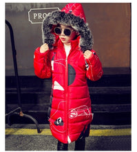 Load image into Gallery viewer, Girls Warm winter Coat Artificial hair fashion Long Kids Hooded Jacket coat for girl outerwear girls Clothes 4-12 years old