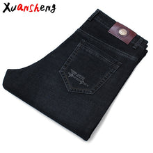 Load image into Gallery viewer, Xuansheng brand  men's jeans 2019 autumn and winter thick business work casual stretch slim jeans classic pants blue black jeans
