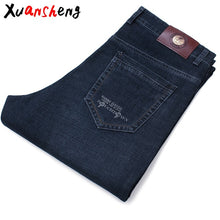 Load image into Gallery viewer, Xuansheng brand  men's jeans 2019 autumn and winter thick business work casual stretch slim jeans classic pants blue black jeans