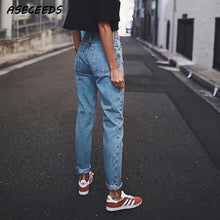 Load image into Gallery viewer, Vintage ladies boyfriend jeans for women mom high waisted jeans blue casual pencil trousers korean streetwear denim pants