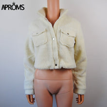Load image into Gallery viewer, Aproms Fashion Black Pockets Buttons Jackets Women Long Sleeve Slim Crop Top Winter Coats Cool Girls Streetwear Short Jacket