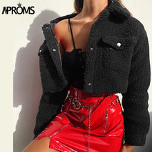 Load image into Gallery viewer, Aproms Fashion Black Pockets Buttons Jackets Women Long Sleeve Slim Crop Top Winter Coats Cool Girls Streetwear Short Jacket